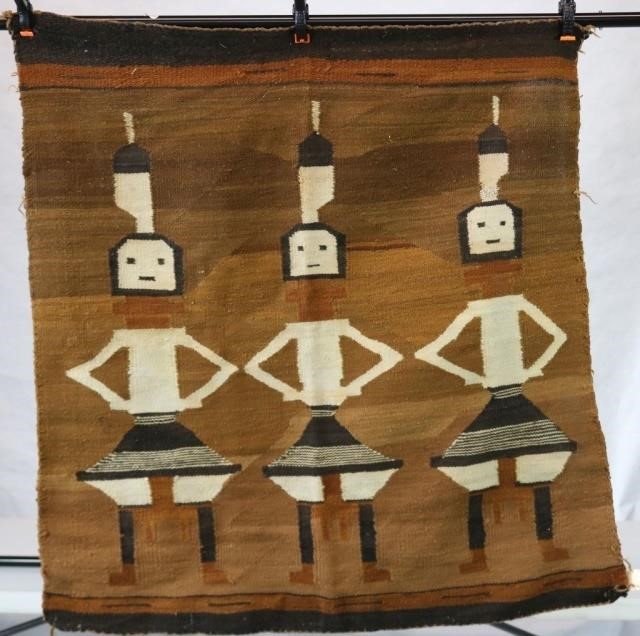 Appraisal: EARLY TH C NAVAJO YEI RUG WITH CORN DANCEFIGURES SHOWS