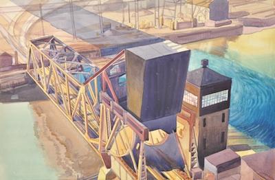 Appraisal: Unknown Artist Possibly Cleveland Lift Bridge in the Flats Watercolor