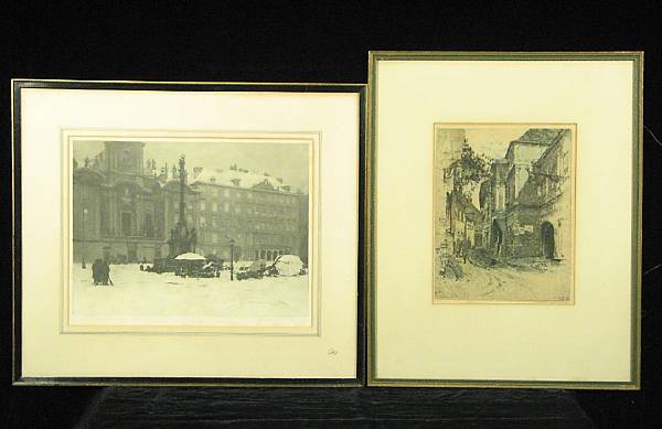 Appraisal: Luigi Kasimir Weissenkirchen Untitled Winter city scene Etchings each signed