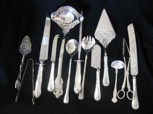 Appraisal: Silverplate Serving Items includes tongs ladles salad set pre-server more