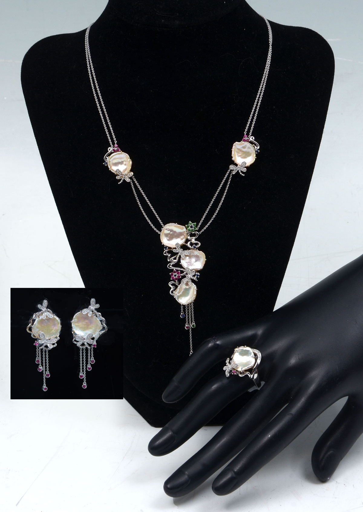 Appraisal: PC K BUTTERFLY SHELL NECKLACE WITH EARRINGS '' necklace is