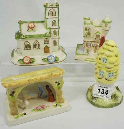 Appraisal: Coalport Cottages Village Church Tyrolean Castle Nativity Scene and Toadstool