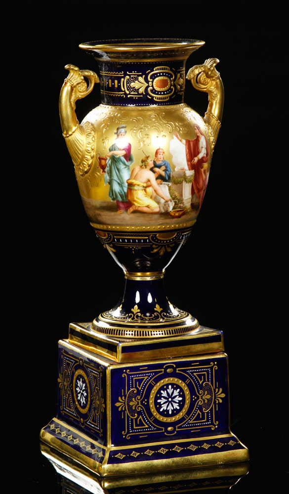 Appraisal: - Vienna Cobalt Blue Porcelain Urn Cobalt blue Vienna porcelain