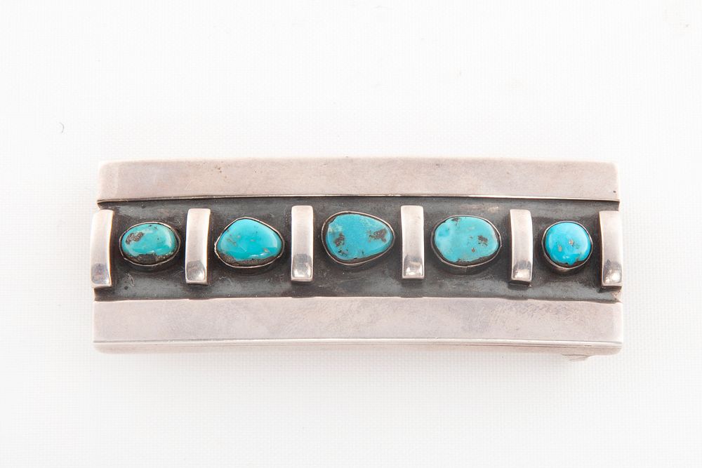 Appraisal: A Julian Lovato Sterling Silver and Turquoise Belt Buckle ca