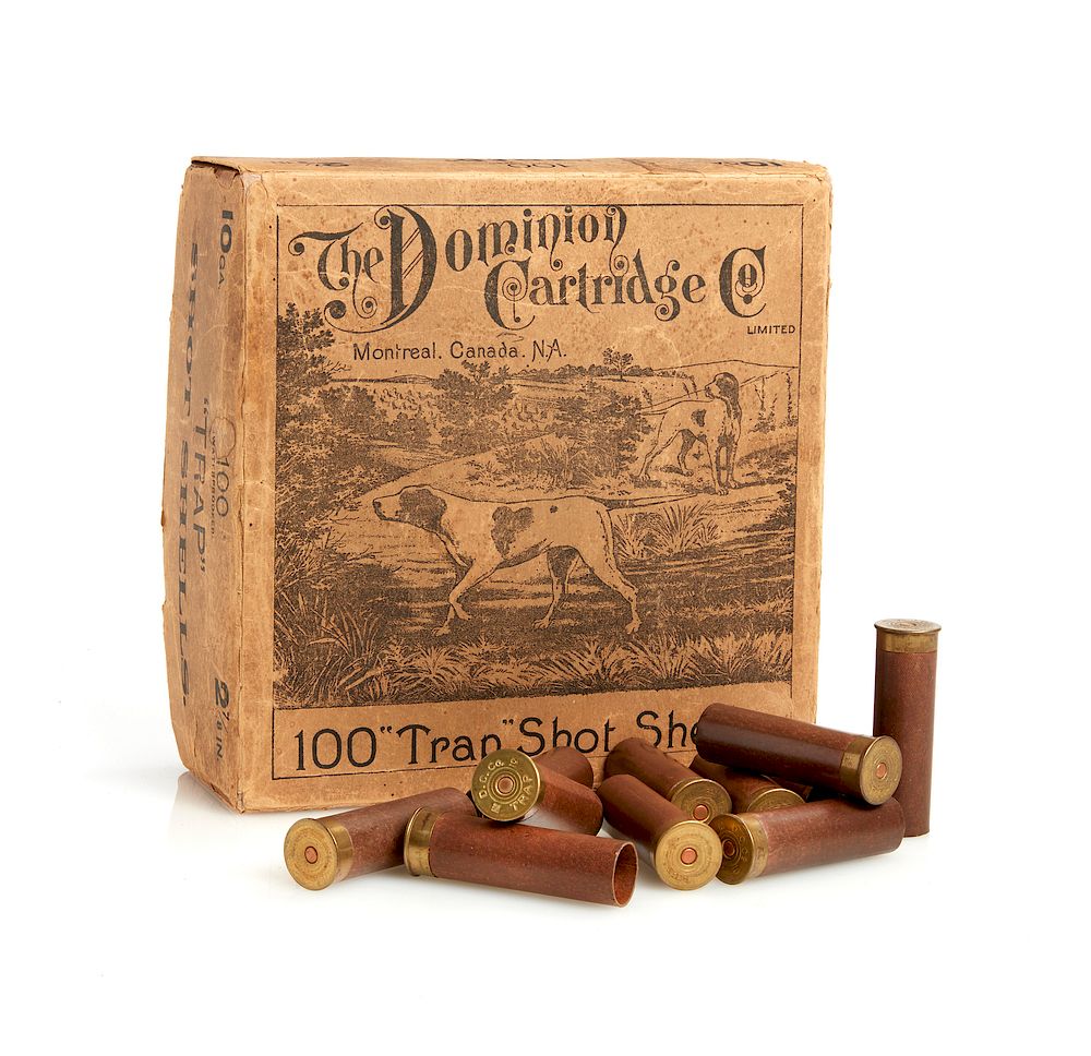 Appraisal: Dominion Cartridge Box with shot shells Cardboard box of Trap