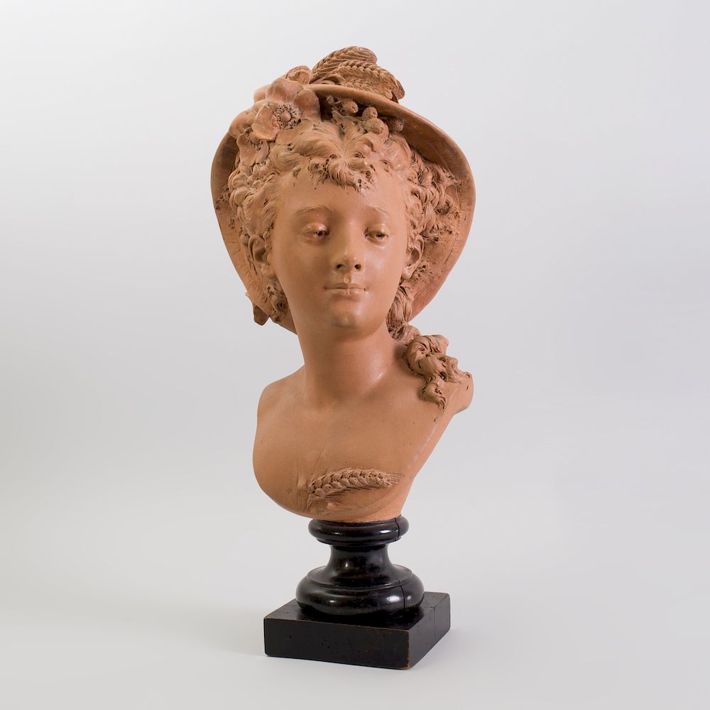 Appraisal: After Albert-Ernest Carrier-Belleuse - Terracotta Bust of a Girl Inscribed