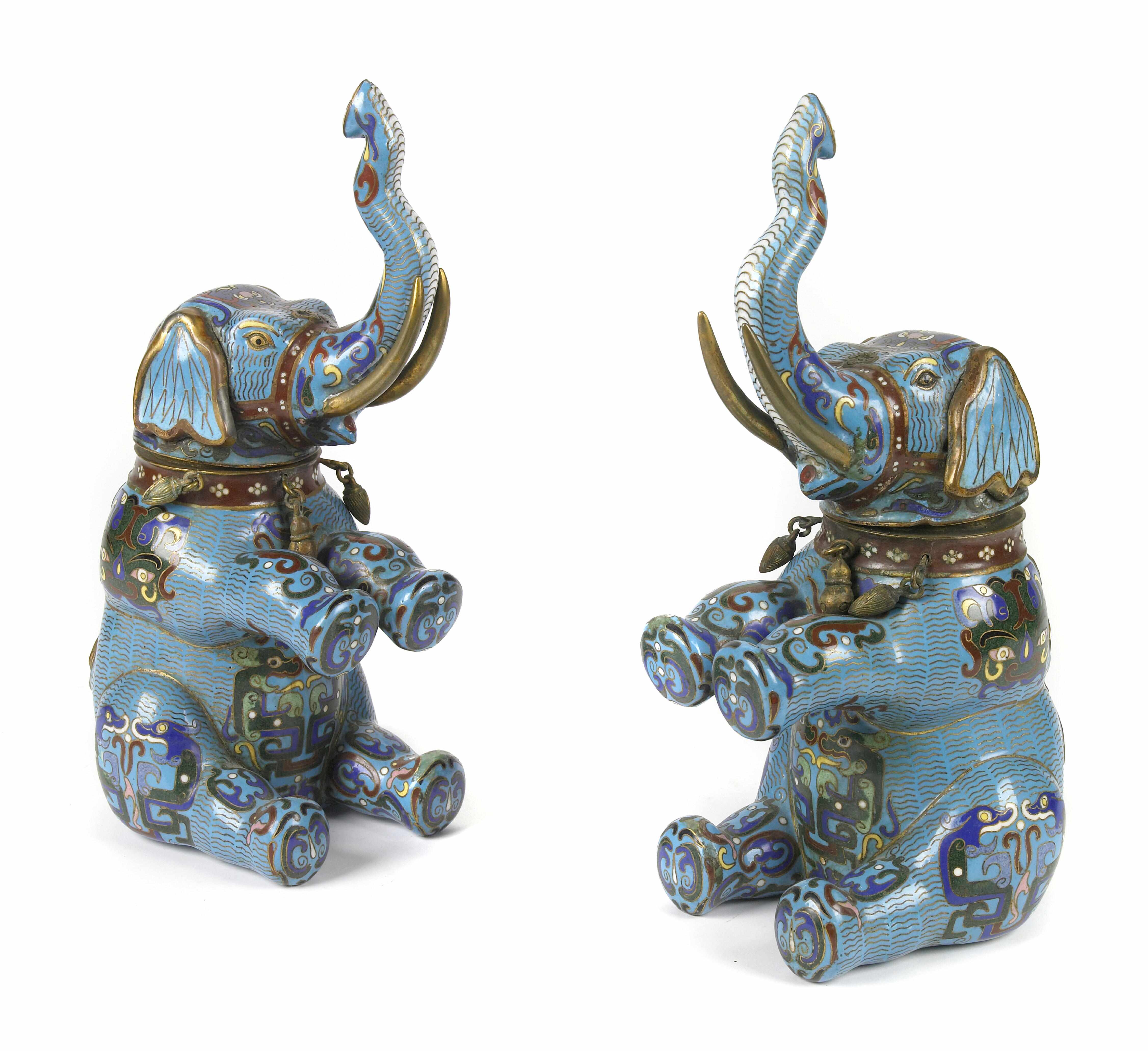 Appraisal: A pair of Chinese champlev elephant jars th centuryheight in