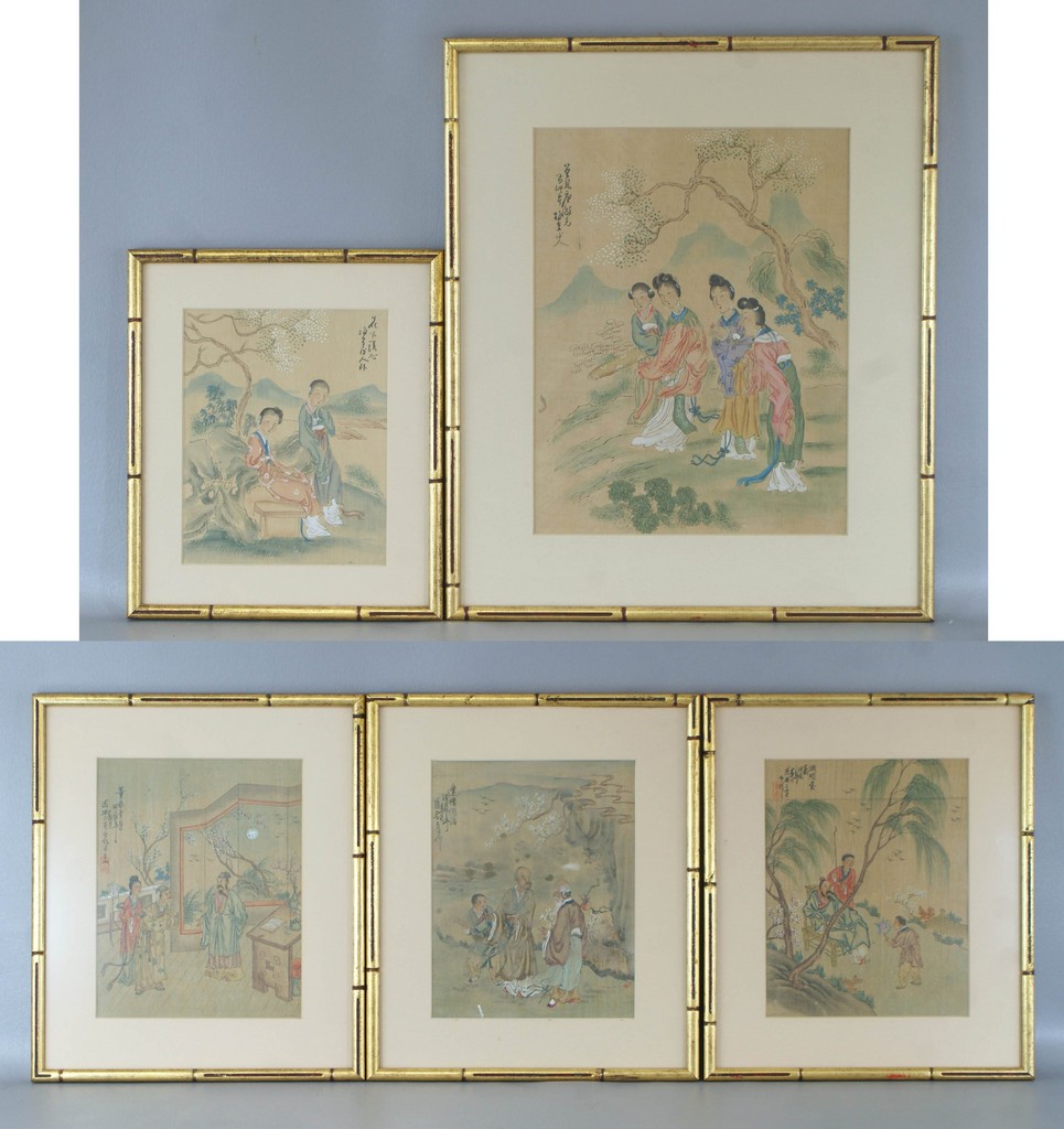 Appraisal: Japanese paintings w c on silk largest x th c