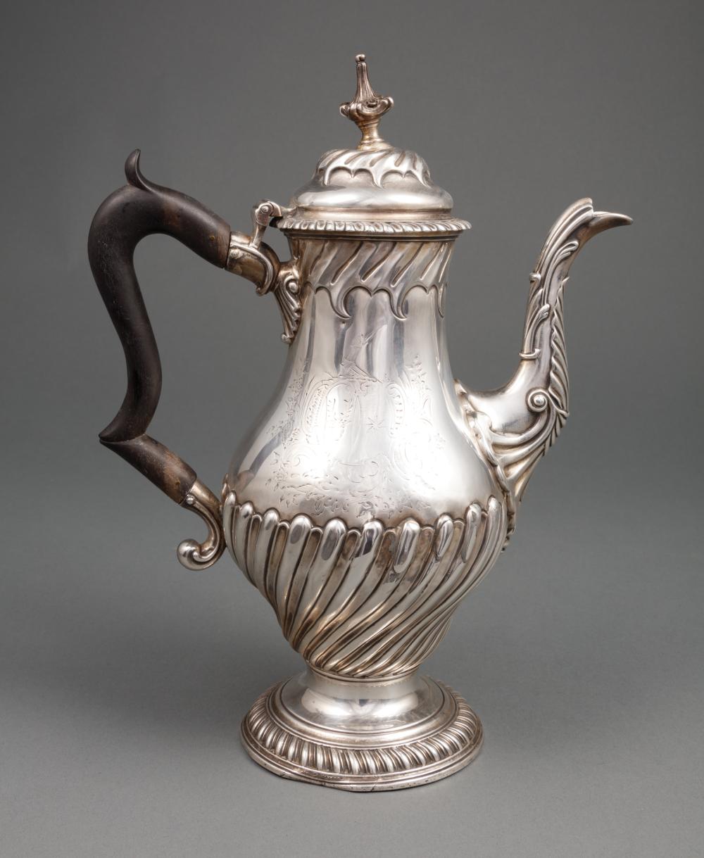 Appraisal: George III Sterling Silver Coffee Pot Walter Brind London mark