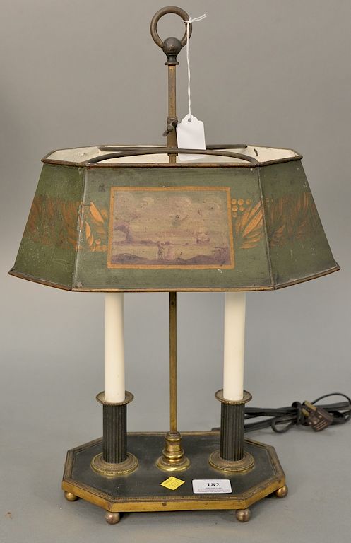 Appraisal: Tole Bouillotte lamp with hand painted shade ht in Tole