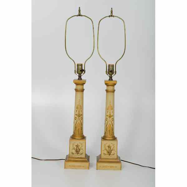 Appraisal: French Tole Painted Table Lamps Continental A pair of French