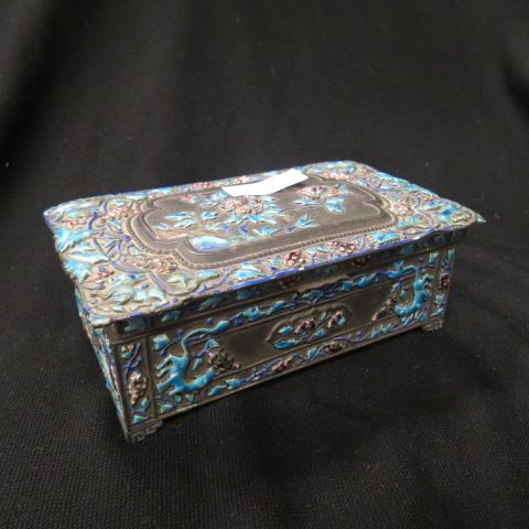 Appraisal: Chinese Enamel Dresser Box footed elaborate berry floral x circa