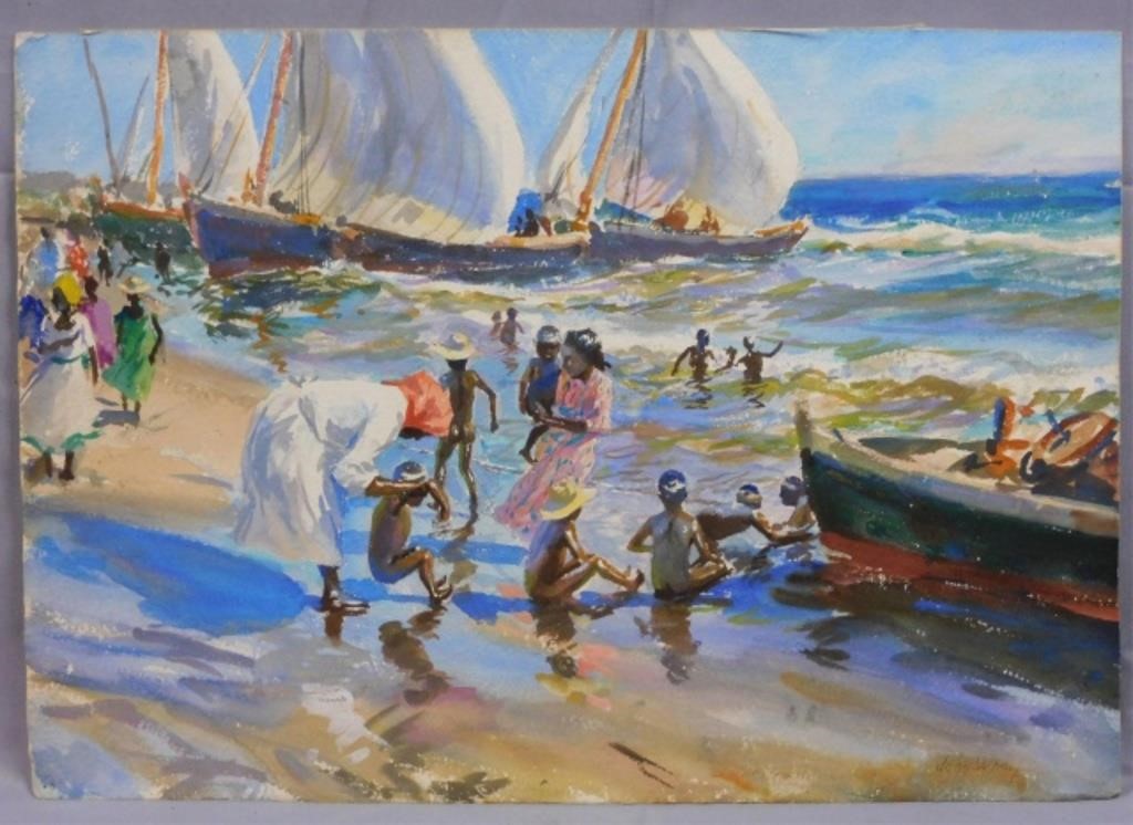 Appraisal: JOHN WHORF - MASSACHUSETTS THE BEACHBarbados watercolor painting First half