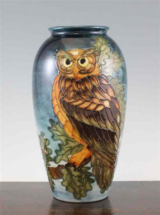 Appraisal: A Moorcroft Eagle Owl pattern vase designed by Sally Tuffin