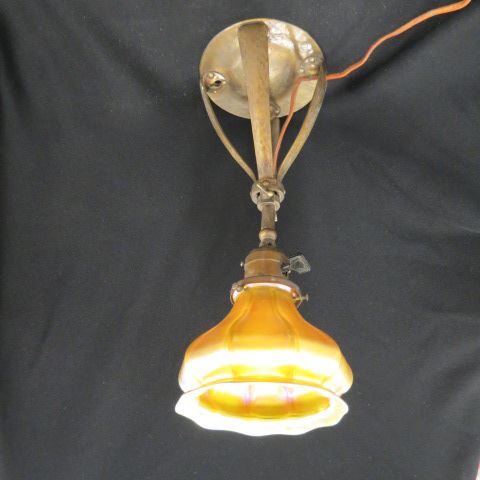 Appraisal: Arts Crafts Wall Sconce Quezal art glass shade on hand