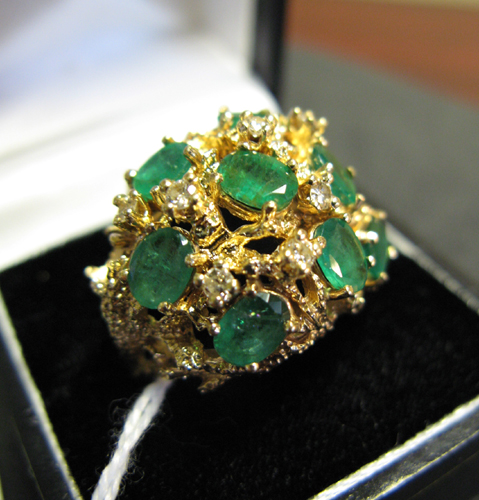 Appraisal: EMERALD DIAMOND AND FOURTEEN KARAT GOLD RING WITH APPRAISAL set