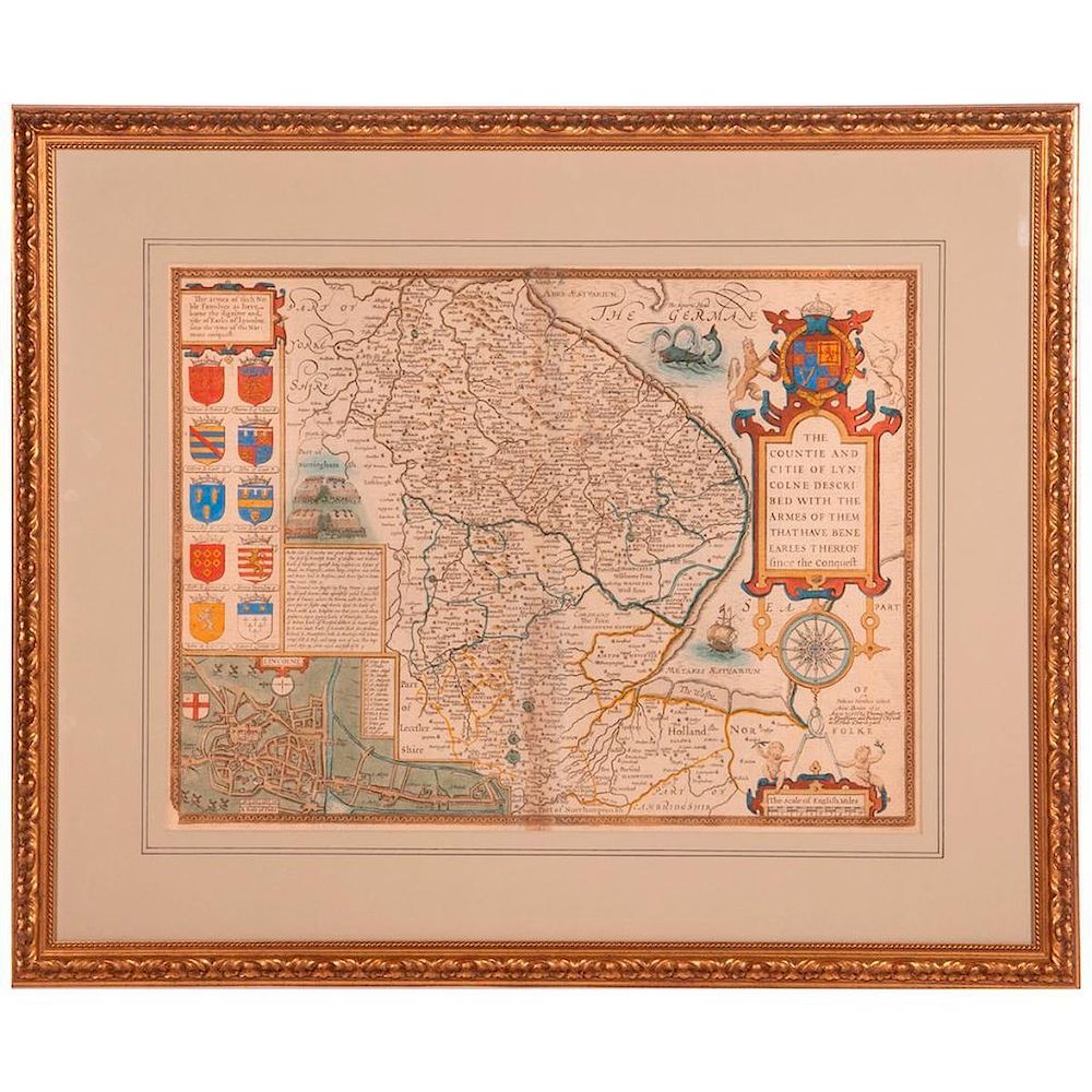 Appraisal: th Century Map of Lincolnshire A double framed th century