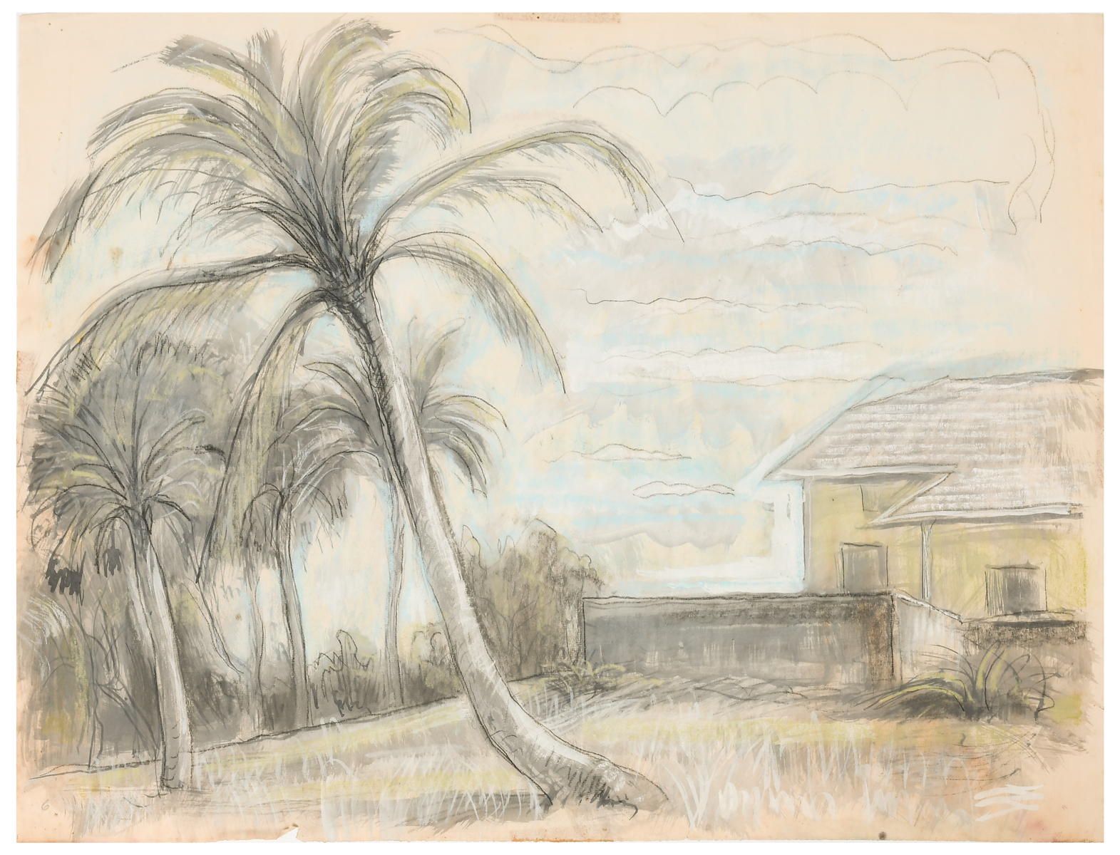 Appraisal: POOR Henry Varnum American - Palms in The Backyard Watercolor