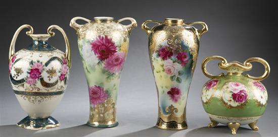 Appraisal: Group of double handled Nippon vases With hand painted flowers