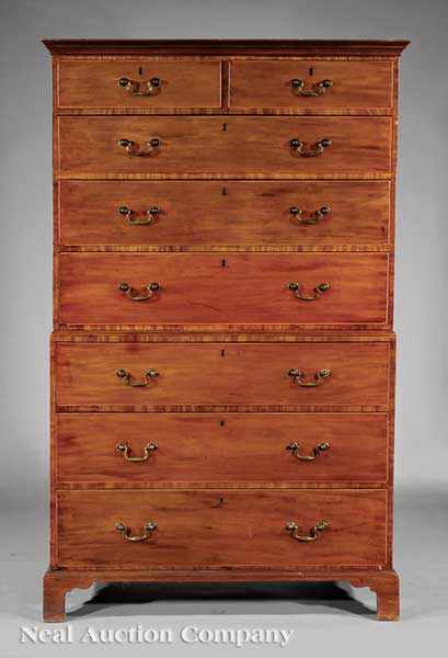 Appraisal: An Antique Georgian-Style Inlaid Mahogany Chest-on-Chest in the Chippendale Taste