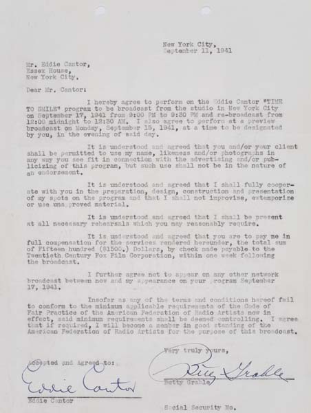 Appraisal: BETTY GRABLE Two typed letters signed by both Grable and