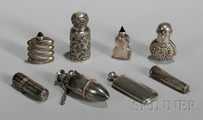 Appraisal: Eight Silver and Silver Plated Perfumes some in pendant form