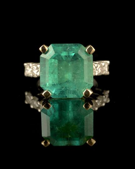 Appraisal: Platinum Yellow Gold Emerald and Diamond Lady's Ring composed of