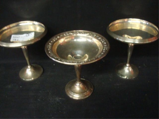 Appraisal: Sterling Tazzas Pair Glass Pair of weighted tazzas with a