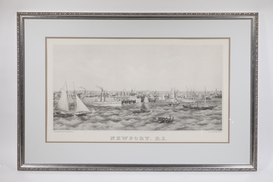 Appraisal: FRAMED LITHOGRAPH OF NEWPORT RI HARBOR Panoramic View of Newport