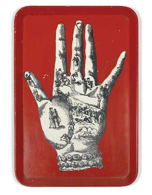 Appraisal: FORNASETTI PIERO - SMALL TRAY circa Red plastic with printed