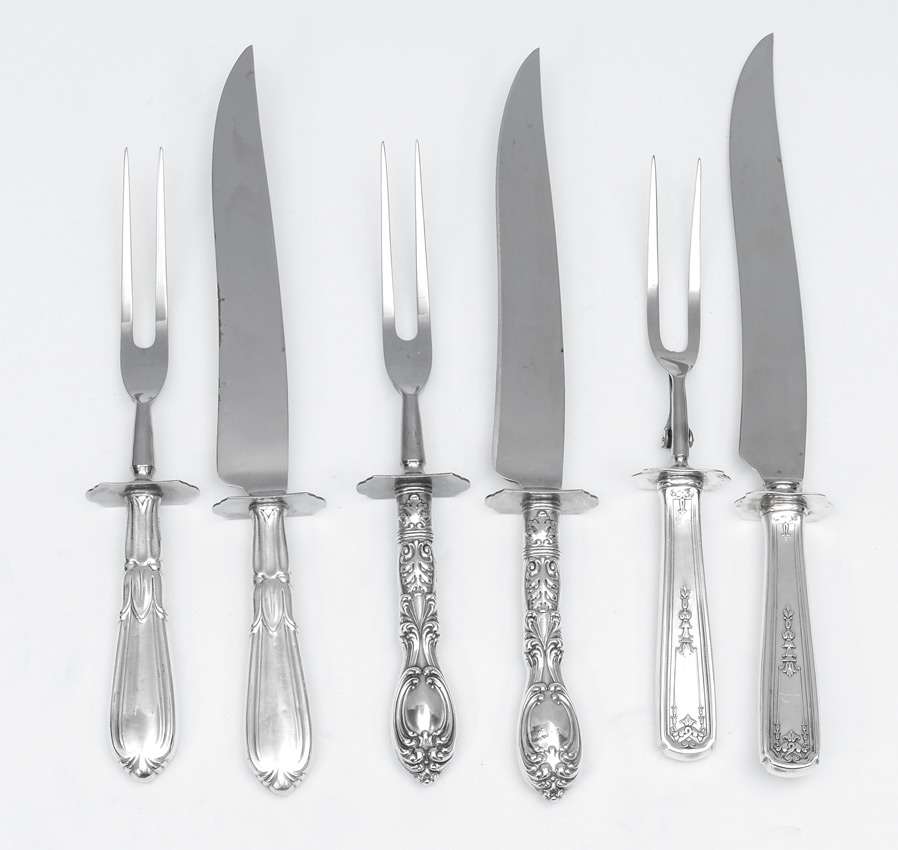 Appraisal: WHITING STERLING HANDLE CARVING SETS sets total to include Oriana