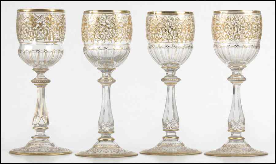 Appraisal: SET OF FOUR MOSER STYLE GILT CRYSTAL GOBLETS Height ''