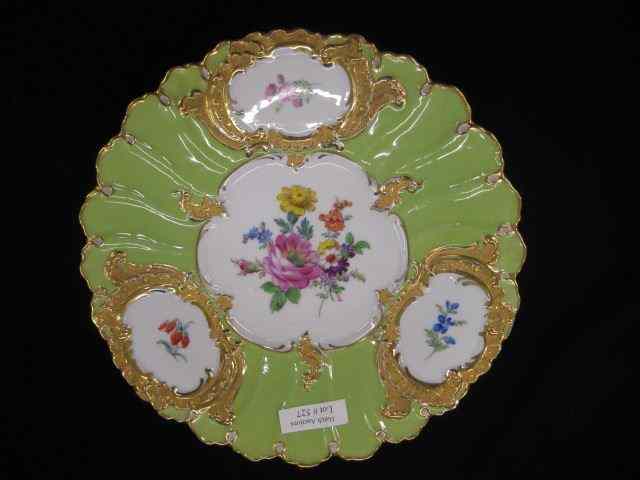 Appraisal: Meissen Porcelain Serving Dish elegant florals green border gold trim