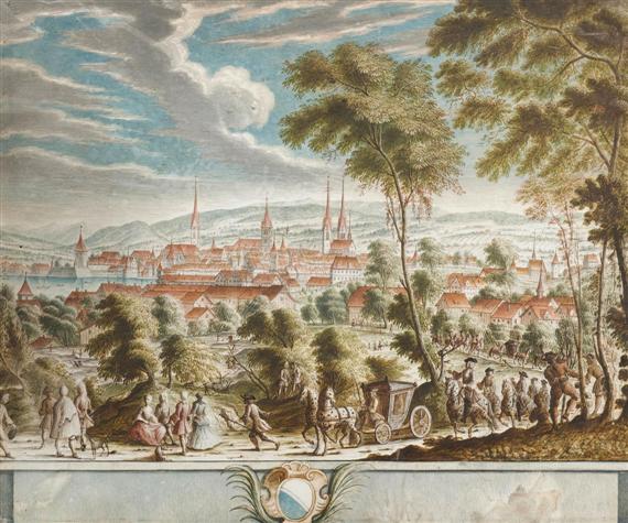 Appraisal: ZURICH -Anonymous circa View of Zurich with figural scene in