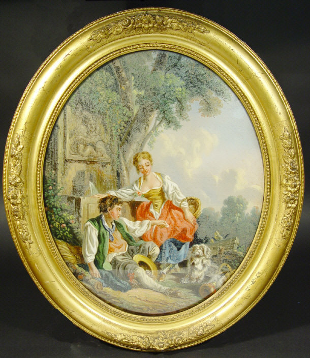 Appraisal: Pair of Victorian oval reverse paintings onto glass depicting lovers