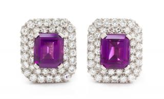 Appraisal: A Pair of White Gold Amethyst and Diamond Earclips dwts