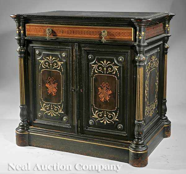 Appraisal: An American Renaissance Inlaid Gilt and Ebonized Parlor Cabinet c