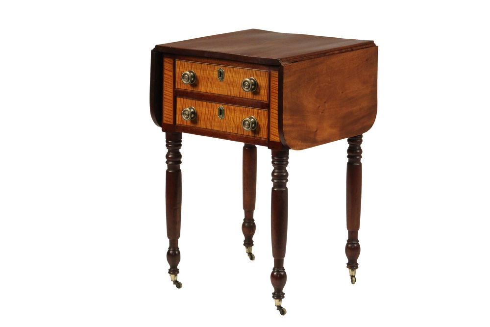 Appraisal: AMERICAN TWO-DRAWER STAND - Dropleaf Work Stand in mahogany with