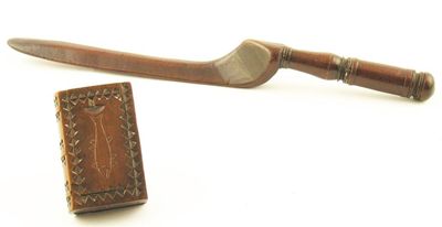 Appraisal: A th century fruitwood knitting sheath with a turned handle