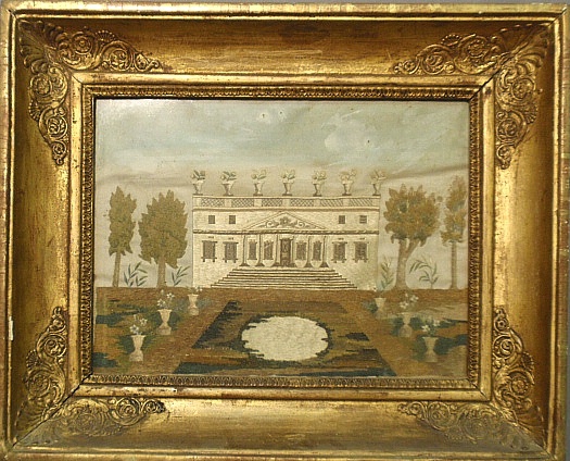 Appraisal: - English silkwork of a building and formal grounds with