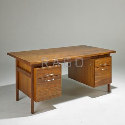 Appraisal: JENS RISOM Executive desk USA s Walnut chromed steel Unmarked