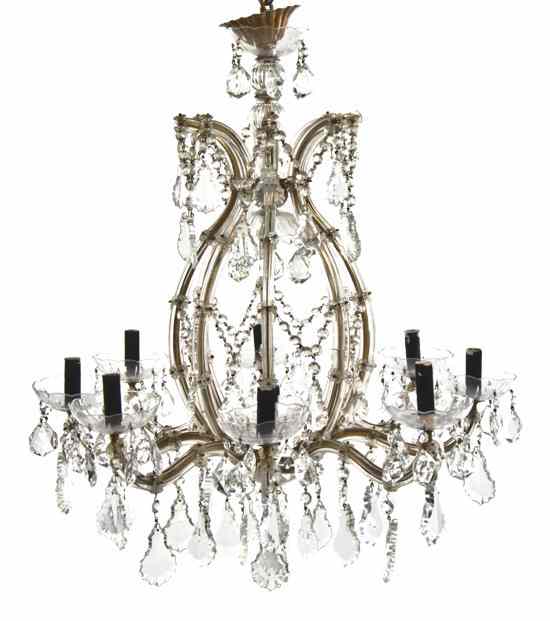 Appraisal: A French Cased Glass Nine-Light Chandelier of cage form hung