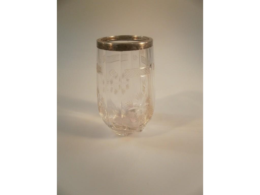 Appraisal: An early thC cut glass vase with silver collar -