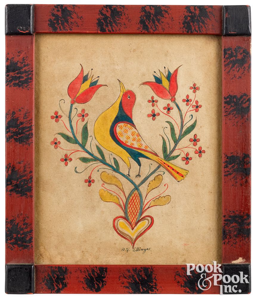 Appraisal: David Ellinger watercolor fraktur David Ellinger American - watercolor fraktur