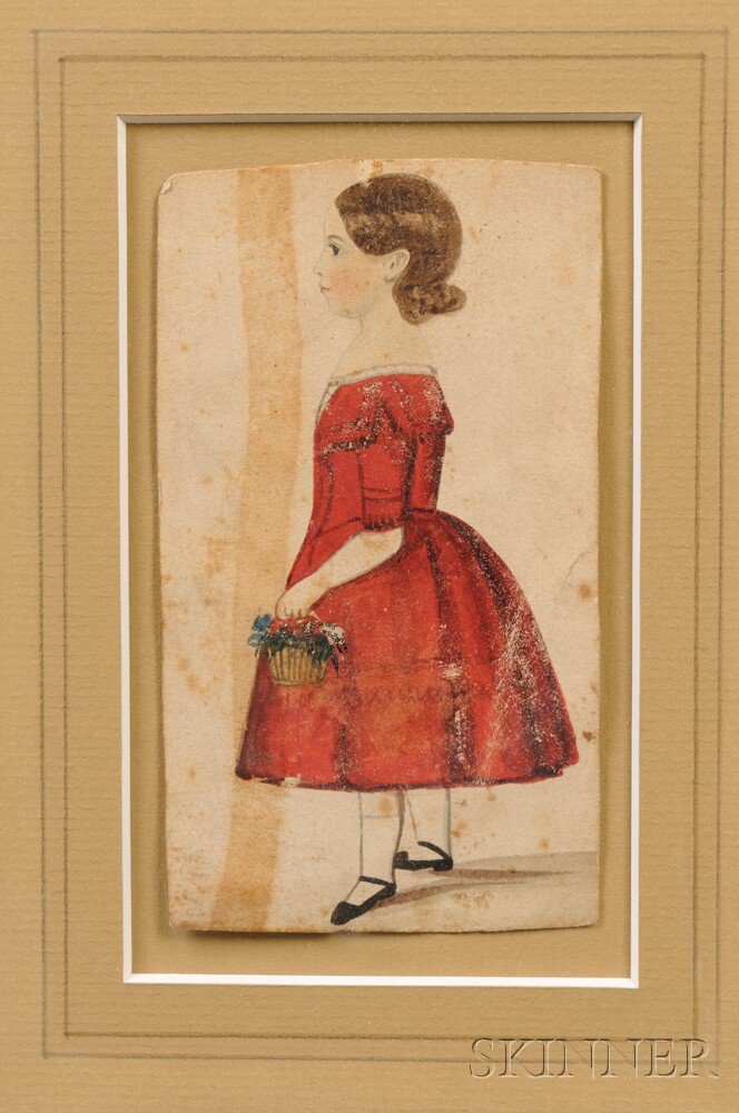 Appraisal: American School th Century Portrait Miniature of a Girl Wearing