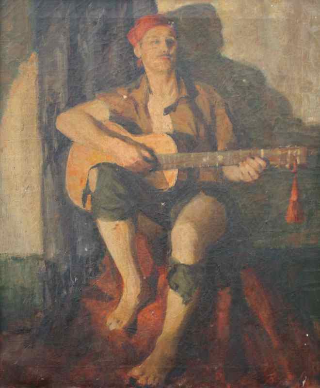 Appraisal: ILLUSTRATION STYLE OIL CANVAS OF A GYPSY GUITAR PLAYER signed