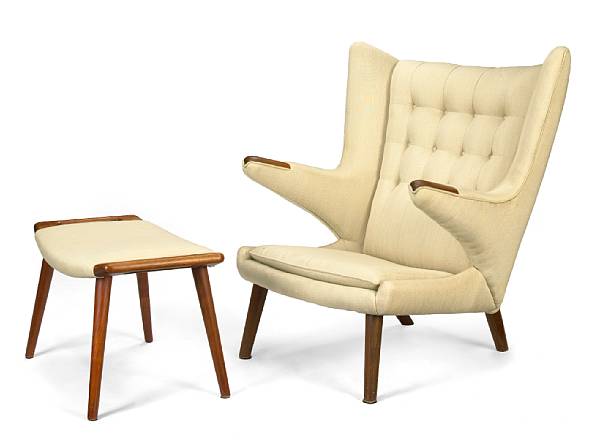 Appraisal: A Hans Wegner upholstered teak Papa Bear chair and ottoman