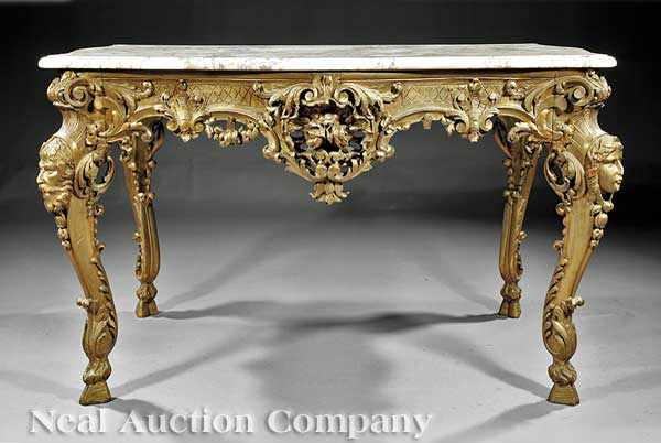 Appraisal: An Antique Louis XV-Style Carved and Giltwood Center Table late