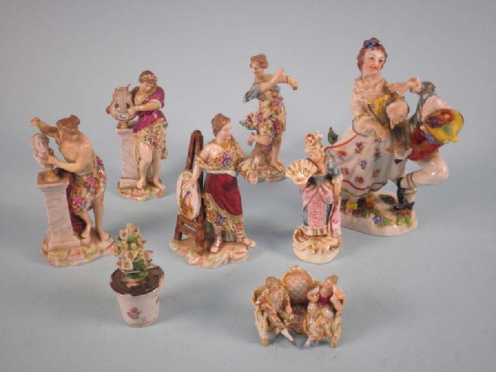 Appraisal: A set of three Dresden porcelain figures of sculptures and