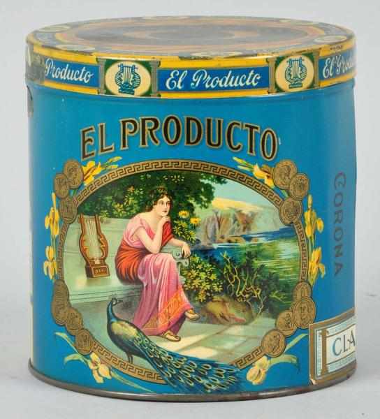 Appraisal: El Producto Cigar Tin Description Beautiful image of woman sitting